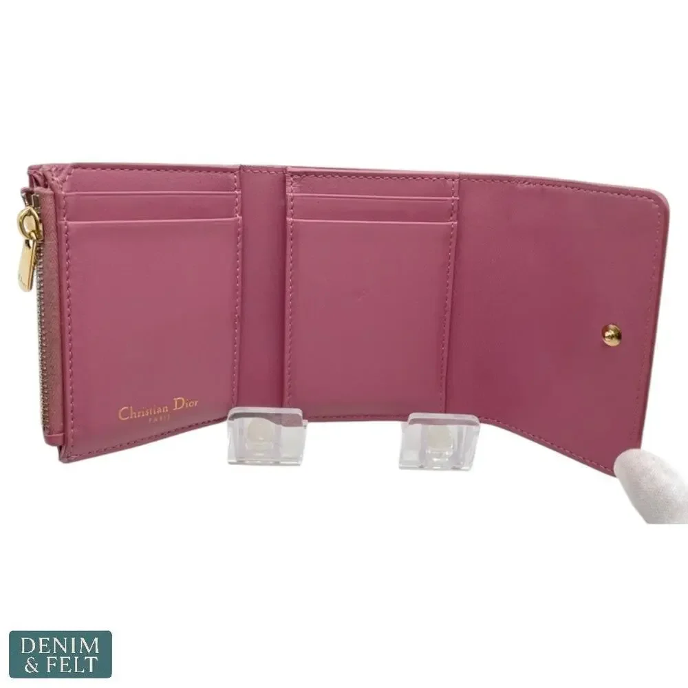 Christian Dior Montaigne 30 Lotus Pink Trifold Compact‎ Wallet Gold Hardware